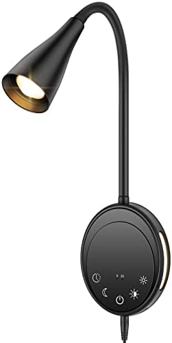 SANKEDOU Wall Mounted Reading Light, Bedside Headboard Lights with 5 Dimming & Color Temperature, USB Output, Night Light & Timers Function, Flexible Gooseneck 3000K-6000K Upgrade Bed Lamp (Black) by SANKEDOU