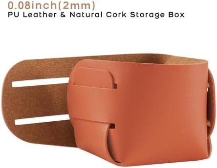 HOMIEAZICOZI 2-Pack Cork Leather Desk Accessories Storage - Pencil Pen Holder - Makeup Brush Holder Organizer - Stylish Addition to Home Decor (Orange) - Image 2