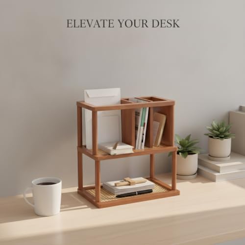 Natural Bamboo Desktop Organizer Rack - Vertical File & Mail Holder for Office Desk, Kitchen Counter, or Entryway Table - Image 3