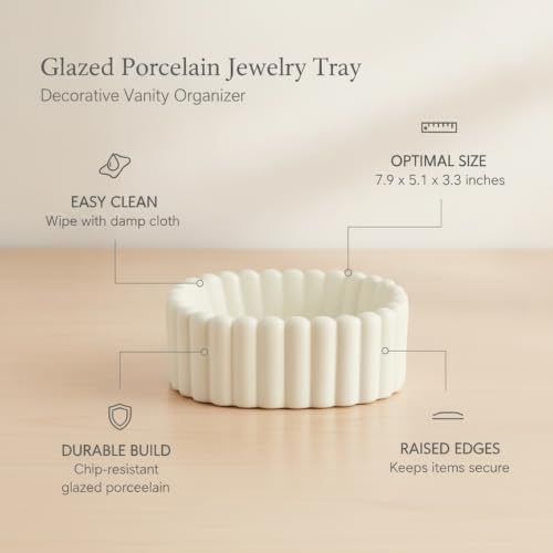 Modern Minimalist Glazed Porcelain Valet Tray, Decorative Catchall Dish for Rings and Keys, Compact Vanity Organizer, 7.9 x 5.1 x 3.3 Inches - Image 5