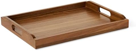 Amazon Basics Wooden Serving Tray, 17" x 12" Acacia Wood Decorative Tray Platter With Built-in Handles for Breakfast in Bed, Food & Drinks, Entertaining, Coffee Table & Ottoman by AmazonBasics