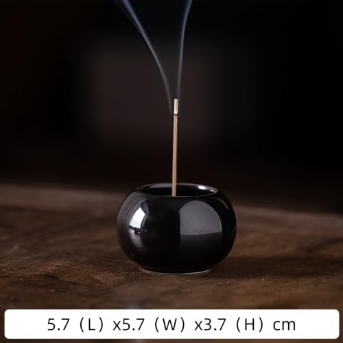 Black Glaze Ceramic Incense Burner Bowl, 2.2 Inch Zen Stick Incense Holder with Ash Catcher, Minimalist Tabletop Censer for Meditation Yoga Aromatherapy, Home Office Desk Decor - Image 2