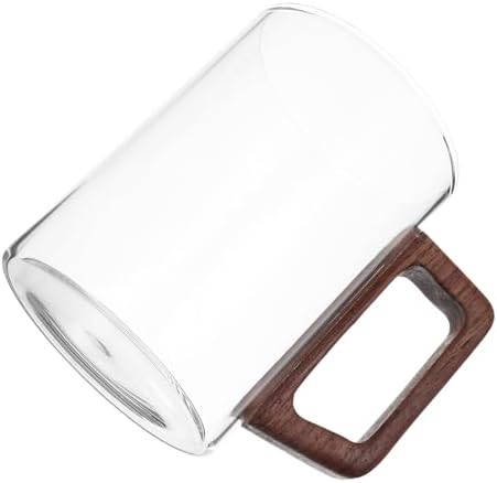 Wooden Handle Glass Coffee Mug Thickened Tea Cup High Temperature Resistant Milk Cup with Handle for Hot and Cold Beverages Single Layer Glass for Home Use by CATIEBYE