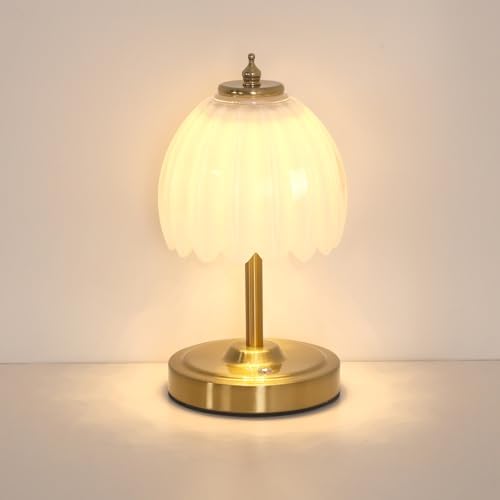 Shenmoyl Tulip Small Table Lamp, 5200mAh Cordless Touch Control Mini Table Lamp with 3 Color Temps & Stepless Dimming, Perfect for Small Spaces Like Dressers, Bedsides, Bookshelves (White Tulip) by Shenmoyl