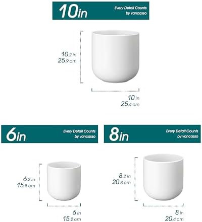 vancasso 6+8+10 inches Ceramic Plant Pots, Set of 3, Planters with Drainage Hole, Flower Pots Planters Pots for Indoor Plants, Modern Indoor Decorative Garden Pot, Home Decor, White - Image 2
