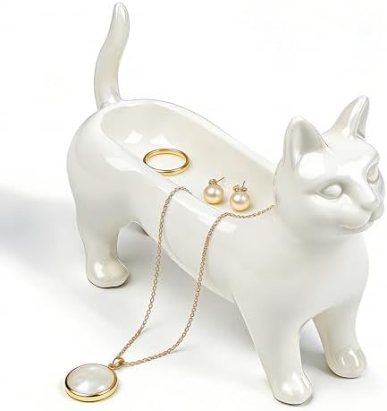 Cat Mom Gifts for Women, Ceramic Cat Ring Holder & Jewelry Dish by PUDDINGCABIN