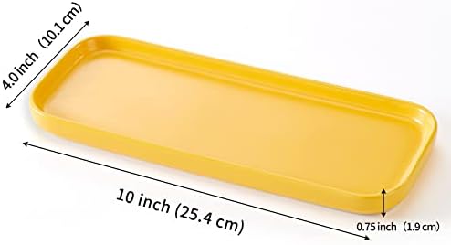Ceramic Bathroom Tray,Kitchen Sink Organizer Tray,Cosmetics Holder,Vanity Trays,Candle Tray,Dessert Plate,Simple Style Rectangle Tray for Dessert Fruit Jewelry Perfume Soap Succulents Plant (Yellow) - Image 5