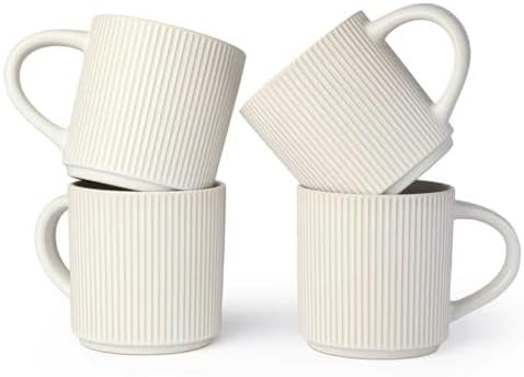DeeCoo Matte White Coffee Mugs Set of 4, 12 Ounce Mug with Handles, Ceramic Stoneware Catering Coffee Cups, Porcelain Mugs Sets for Coffee, Tea, Hot Cocoa, Milk, Microwave and Dishwasher Safe by DeeCoo