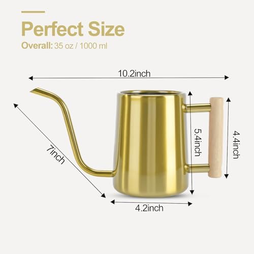 Watering Can Indoor Plants, 35 oz/1000 ml Metal Stainless Steel Watering Can Pot with Long Spout for Indoor House Plants Bonsai Outdoor Garden Flower Decorative (Gold) - Image 7