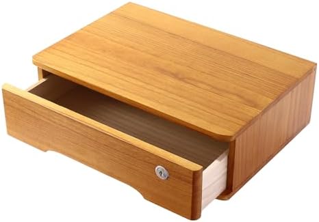 1-Tier Desktop Storage Box with Lockable Drawer, Wooden Desk Organizer for Office Supplies, Flat File Cabinet, Minimalist Design for Home & Office Use(Wooden+Yellow) by Unknown