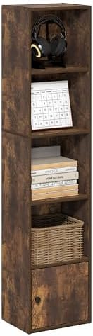 Furinno LUDER Book Shelf, 5-Tier Bookshelf with Open Shelf, Standing Bookcase with 1 Door Cabinet, 9.3 x 12 x 52, for Organization and Storage, for Living Room, Bedroom, Home Office, Amber Pine by Furinno-FitsYourSpaceFitsYourBudget