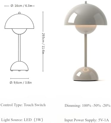 Flower Bud Lamp, Cordless Rechargeable Mushroom Table Lamp, Mustard Yellow - Image 5