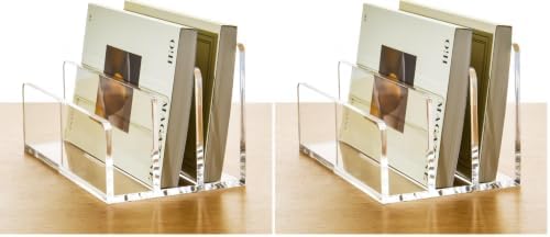 3 Compartments Clear Acrylic Mail Holder – Vertical Letter Sorter & Multifunction Desk Organizer for Bills, Documents, Notebooks – Modern Office/Home Envelope File Rack (Pack of 2) by AIMOLLYACRYLICSTORAGE