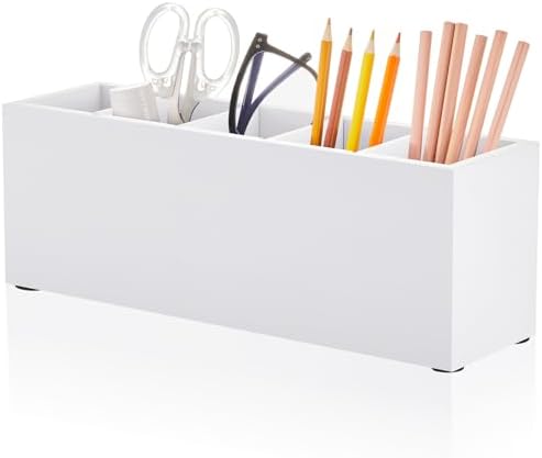 Jetec Wooden Pencil Pen Holder for Desk, White, 5 Compartments by Jetec