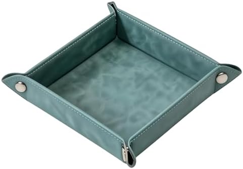 Valet Tray Desktop Storage Organizer – Vegan Leather Catchall Bedside Vanity Tray Nightstand Caddy Holder for Remote Controller, Watch, Keys, Phone, Wallet, Coin, Jewelry, Stone Green by siduater
