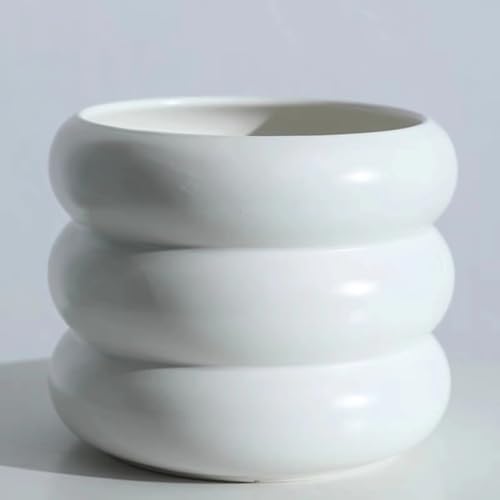 Ceramic Plant Pot Indoor, 6.5 Inch Flower Pot with Drainage Hole, Tiered Bubble Design Ceramic Planter for Home & Office Decor (White) by SANDYBAYTAS