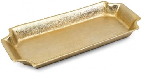 17"x8" Gold Cast Metal Decorative Tray – Sleek Modern Accent for Tabletop & Entryway by Unknown