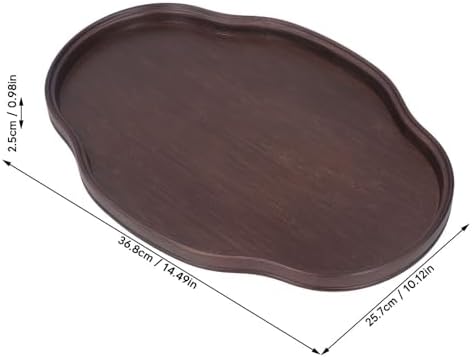 14.5 Inch Walnut Color Oval Shape Bamboos Tea Tray Multifunctional Textured Coffee Table Serving Tray for Guest Reception - Image 2