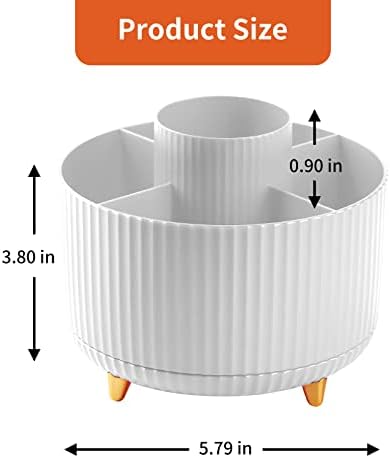 Desk Pencil Pen Holder, 5 Slots 360°Degree Rotating Pen Organizers for Desk, Desktop Storage Stationery Supplies Organizer, Cute Pencil Cup Pot for Office, School, Home, Art Supply, White - Image 7