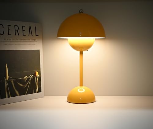 Flower Bud Lamp Cordless Mushroom Touch Table Lamp, Yellow - Image 2