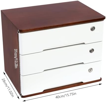 3-Tier Desktop Storage Box with Lockable Drawer, Wooden Desk Organizer for Office Supplies, Flat File Cabinet, Minimalist Design for Home & Office Use(Walnut+White) - Image 3