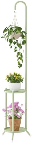 2-Tier Metal Plant Stand with Hanging Hook,Green by Wieghda