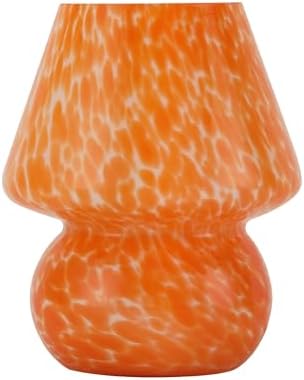 Mushroom Lamp with LED Bulb, Small Glass Bedside Lamp, Coral Orange - Image 2