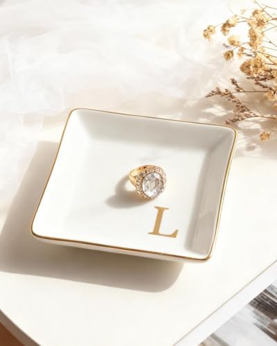 Fmeida Personalized Jewelry Dish Tray with Initial, Gifts for Women Bride by Fmeida