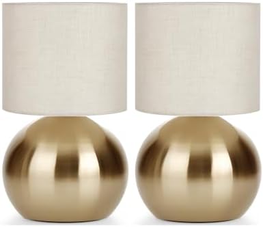 Modern Small Table Lamp Set of 2, Minimalist Nightstand Bedside Lamps with One-Button Inline Switch, H 10.4 Inch Desk Light for Bedroom, Living Room,Including Light Bulb（Golden） by LAMP