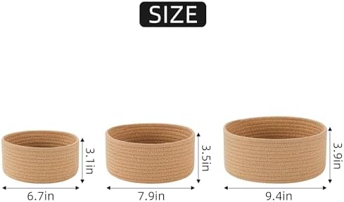 Small Basket Cotton Rope Woven Baskets for Organizing Cute Mini Tiny Baskets for Nursery Decorative Boho Round Storage Bathroom Organization Bin Open Storage Bins (Brown) - Image 2