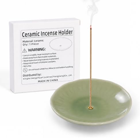 Ceramic Incense Holder Round Ash Catcher Tray, Green by XUNLAN