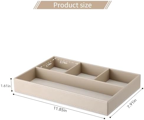 GORESE PU Leather Valet Tray, Stackable Jewelry Trays for Dresser, Drawer Nightstand Organizer Bedside Trays for Men Women, Entryway Desk Catchall Tray for Trinket, Key, Purse, Watch, Cologne, Beige - Image 2