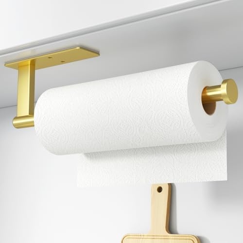 Paper Towel Holder Under Cabinet, Self-Adhesive or Drilling, Gold by susswiff