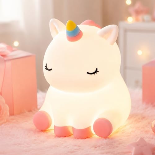Rytinazzz Unicorn Night Light for Kids, Rechargeable Silicone Unicorn Lamp with Tap Control, 30-Min Auto-Off Timer, Soft Dimmable Nursery Bedside Light, Gifts for Girls by Rytinazzz