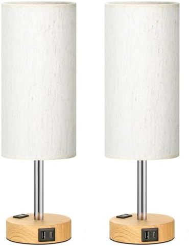 Fenmzee Bedside Table Lamp Set of 2 - Dimmable Touch, USB A+C, AC Outlet - Image 2