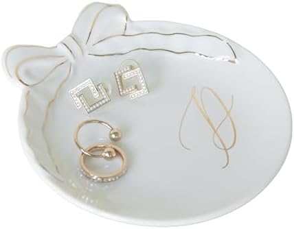 COLLECTIVE HOME Ceramic Jewelry Tray, Monogram Trinket Dish with Bow (D) by COLLECTIVEHOME