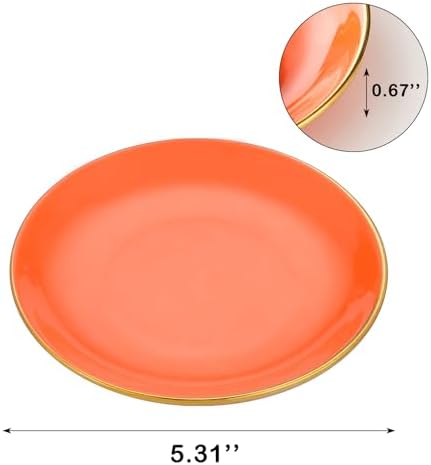 VanEnjoy 5.3 Inch Jewelry Dish Tray Small Jewelry Tray for Women Orange Ceramic Trinket Dish Catch All Tray for Ring Earring Necklace Bracelet Key - Image 2