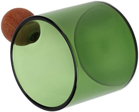 Aramox Glass Coffee Cup Clear Glass Coffee Mug with Wooden Handle 120ml High Borosilicate Heat Round for Milk Office Bar Party (Green) - Image 2