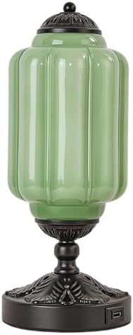Vintage Touch Table Lamp, Milk Glass Shade with Metal Base, 3 Way Dimmable Desk Light with USB Charging Ports, Retro Lamp for Living Room Bedroom Bedside Nightstand (Green/Black) by GlazartLuxa
