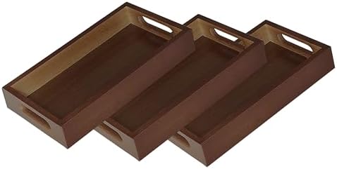 3 Pack Small Serving Mini Tray with Handles - 9.8 Inch Bamboo Tray by VSUINGO-StriveforPerfection