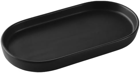 Matte Black Round Soap Dispenser Tray - 8'' Ceramic Vanity Tray for Bathroom Decorative, Jewelry Ring Dish, Comestic Holder, Kitchen Sink Countertop Organizer Plate by Eyrozia