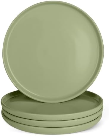 Amazon Basics Glazed Stoneware Dinner Plates, Ceramic 4-Piece Set, Microwave, Dishwasher and Freezer-Safe, 10.5 in., Olive by AmazonBasics