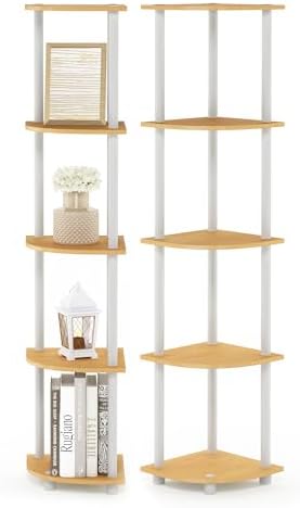 Furinno Turn-N-Tube Corner Shelf Set of 2, 5-Tier Corner Bookshelf, Open Storage Shelves, for Organization and Storage, Living Room, Home Office, Garage, Beech by Furinno-FitsYourSpaceFitsYourBudget