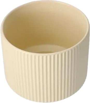 Modern Ceramic Plant Pot, Cream White, Ribbed Design, Cylindrical Shape, Decorative Planter Bowl for Indoor Plants - Image 2