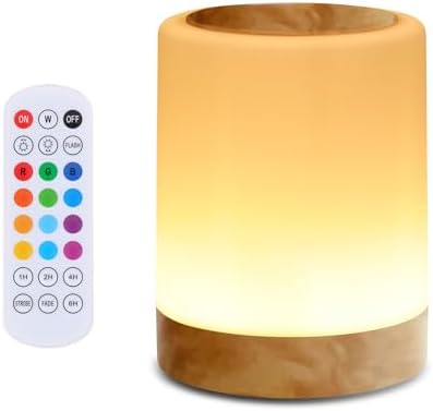 OORUN Touch Bedside Table Lamp,13 RGB Colors & 5 Brightness, USB Rechargeable Desk Lamp, Remote Control Dimmable Night Light with RGB Color Changing,Portable Lamp for Baby, Bedroom, Living Room by Unknown