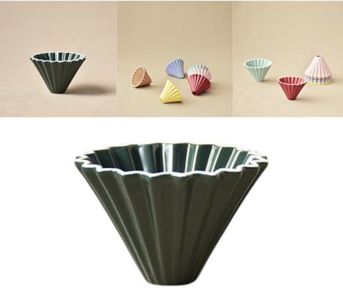 Dark Green Ceramic Pour Over Coffee Dripper - Origami Style V60 Coffee Cone Filter, 10.3×7.8cm Heat Retention and Deep Grooves for Smooth Extraction, Perfect for Hand Brewed Coffee by Boxonly
