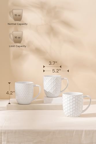FOBENTA Ceramic Coffee Mugs Set of 4, 16 oz Coffee Cups with Embossed Design – Perfect for Latte, Tea & Cocoa, Gift for Women, Mom & Friends - Image 2