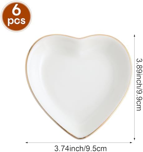 Shappy 6 Pcs White Ceramic Jewelry Dish Trinket Tray Ring Holder, Heart - Image 3