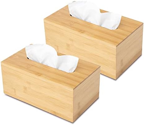 JUSK Design Tissue Box Holder - Modern, Minimalist, and Durable Wooden Tissue Box with Sliding Bottom, Easy-Refill - Premium-Quality Bamboo Tissue Box Cover, Fits 184-Count Box, Rectangular, Pack of 2 by JUSK