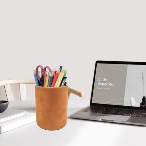 PU Leather Pen Holder Desk 3.94-inch Tall Pencil Cup Organizer - Image 2